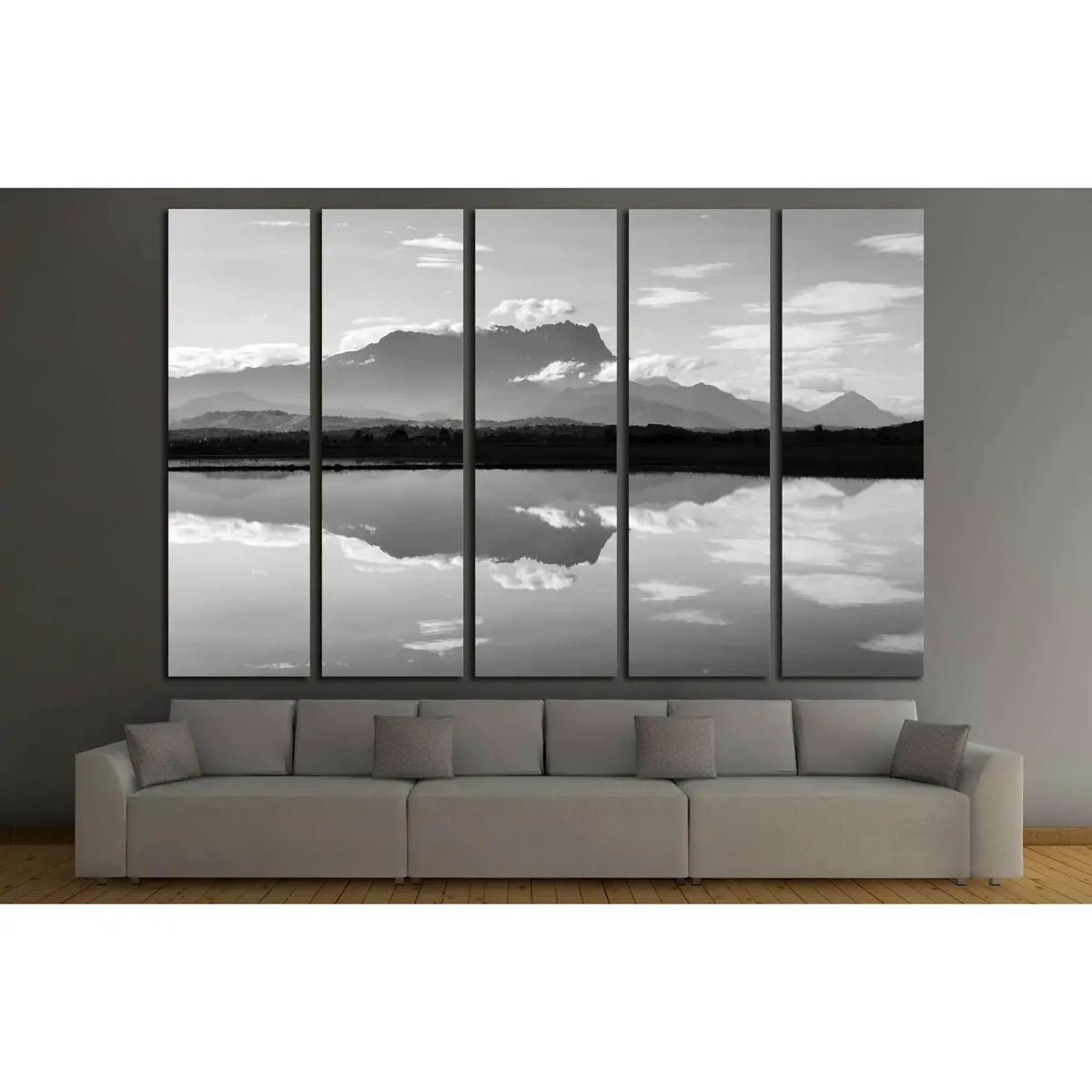 Mount Kinabalu Mirror Reflection Canvas Print – Monochrome Wall Art, Ready to Hang - Image 3