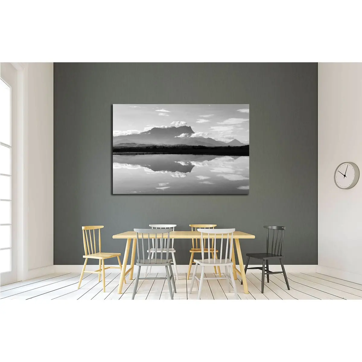 Reflection Of Mount Kinabalu In Black And White №2845 Ready To Hang Canvas Print 3
