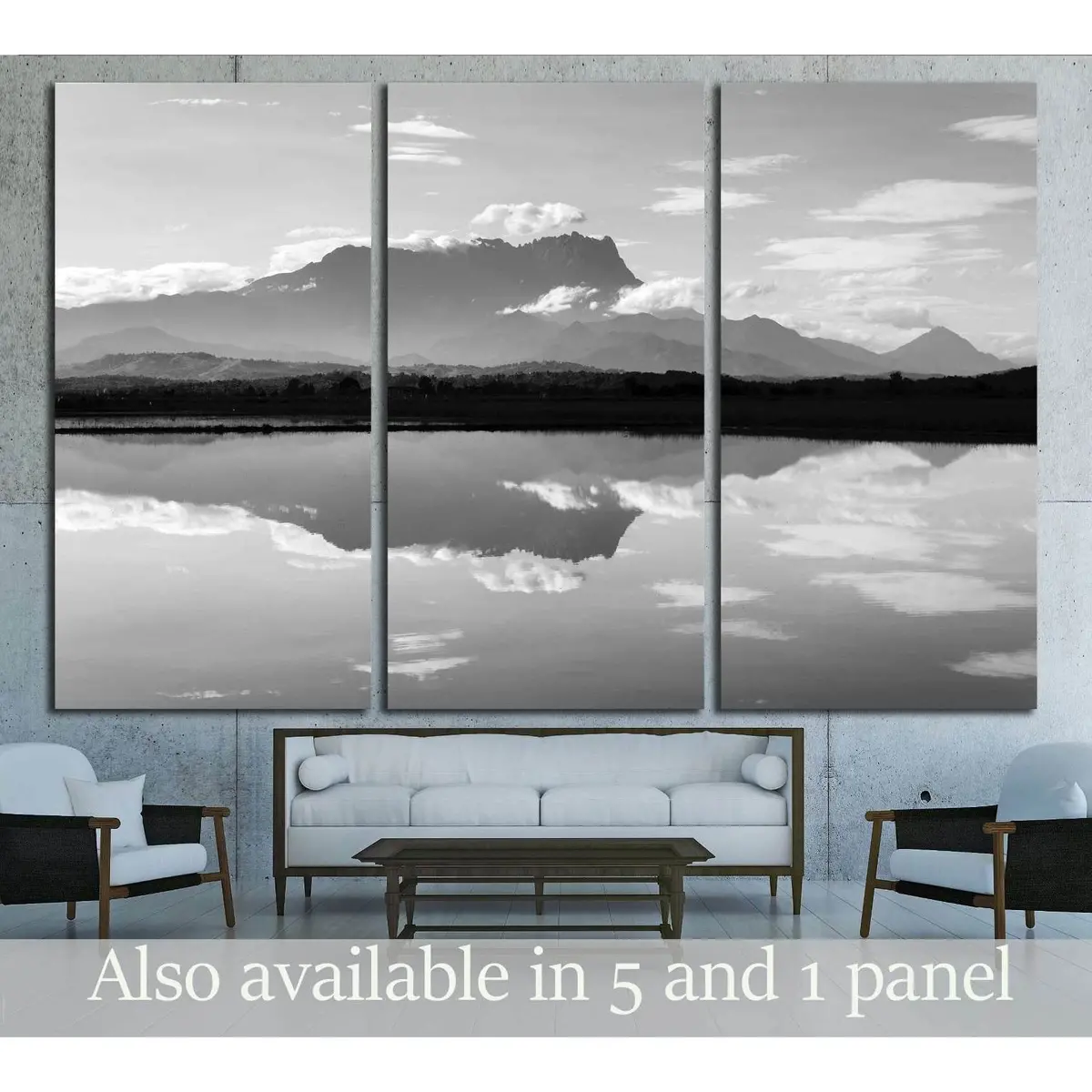 Reflection Of Mount Kinabalu In Black And White №2845 Ready To Hang Canvas Print 5
