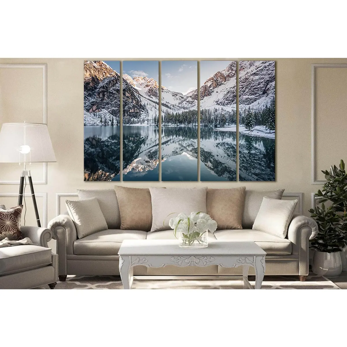Premium Ready-to-Hang Canvas Art: Winter Mountain Reflection on Lake SL1589 - Image 3