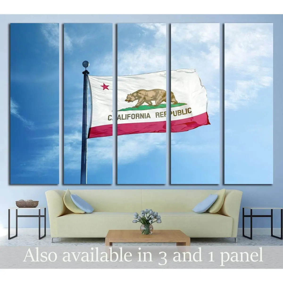 Republic California Flag On The Mast №1953 Ready To Hang Canvas Print 1