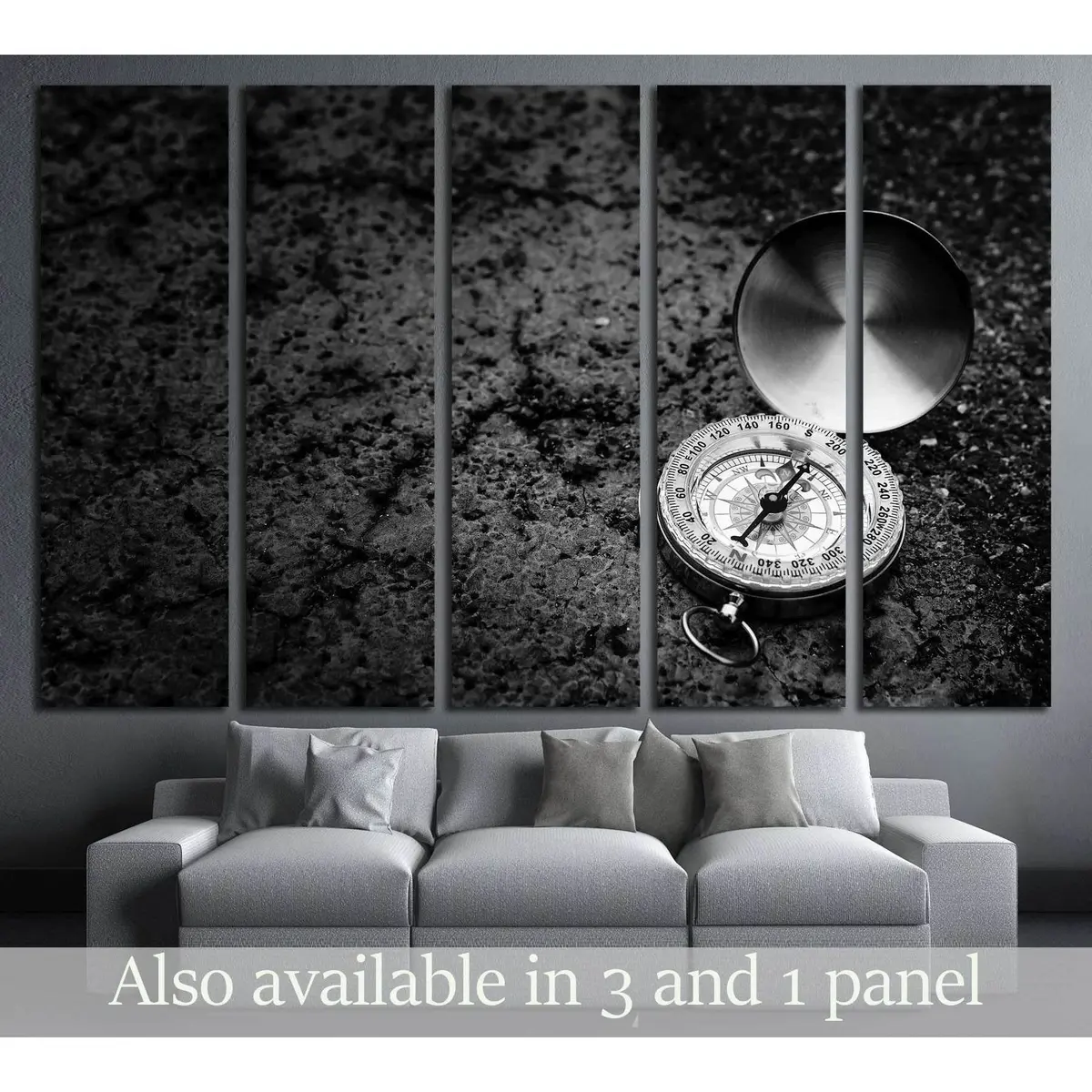 Vintage Compass on Textured Road Background – Monochrome Journey of Life Canvas Wall Art #2817