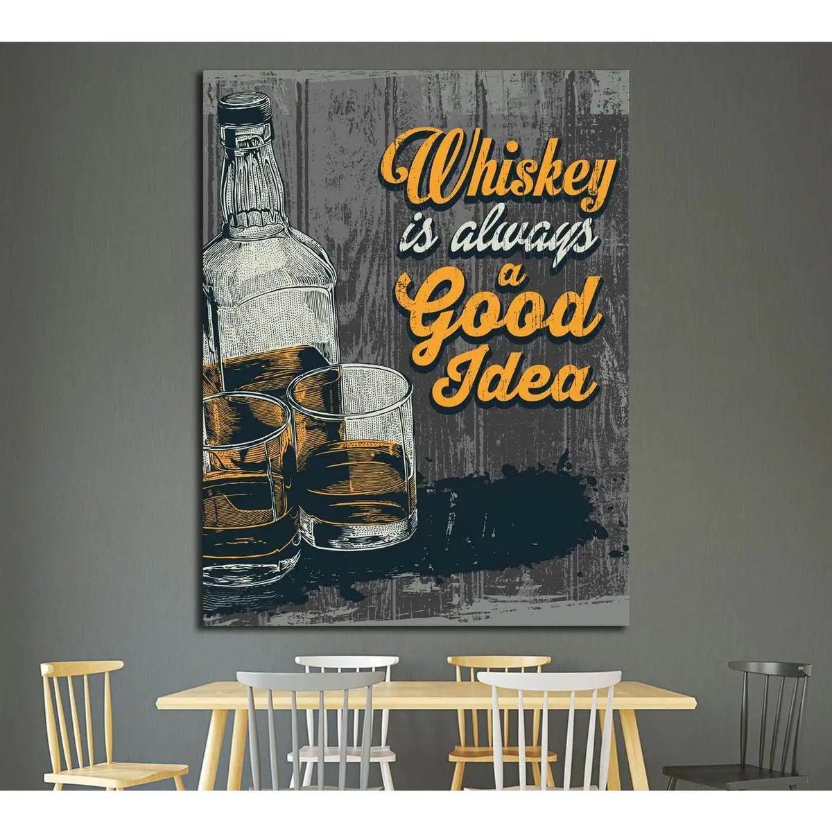 Retro Design Whiskey Is Always A Good Idea With Whiskey In Two Glasses And Bottle №4574 Ready To Hang Canvas Print 1