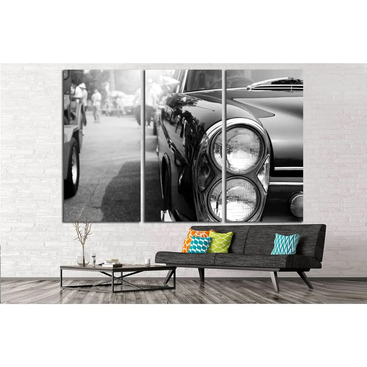 Retro Of Classic Car ,Vintage Black And White Style №3281 Ready To Hang Canvas Print 5