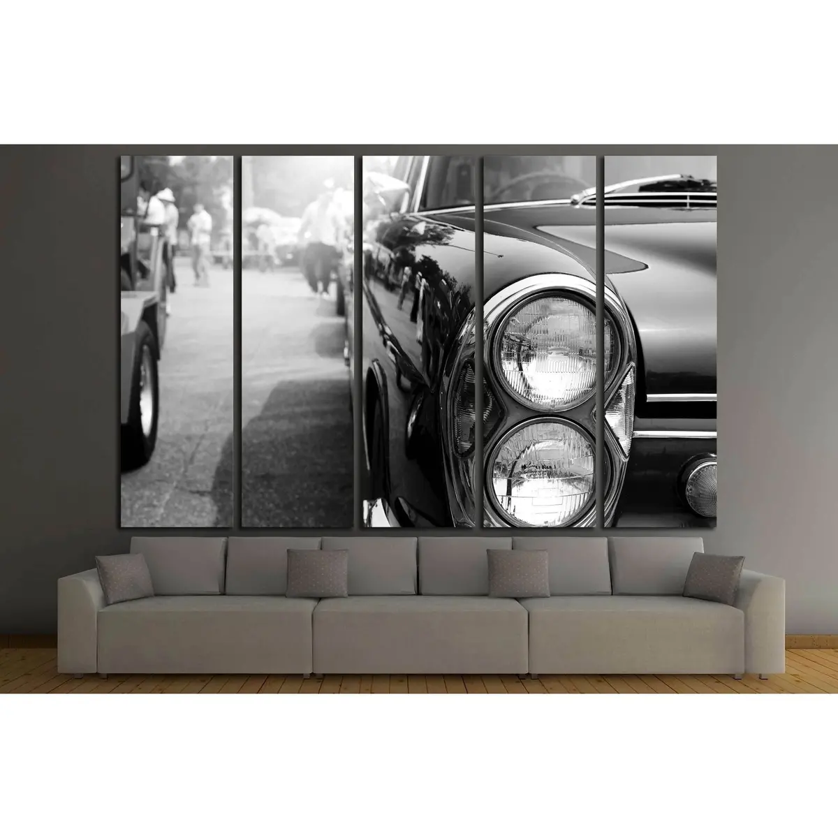 Vintage Classic Car Black and White Canvas Art Print #3281 – Ready to Hang - Image 3