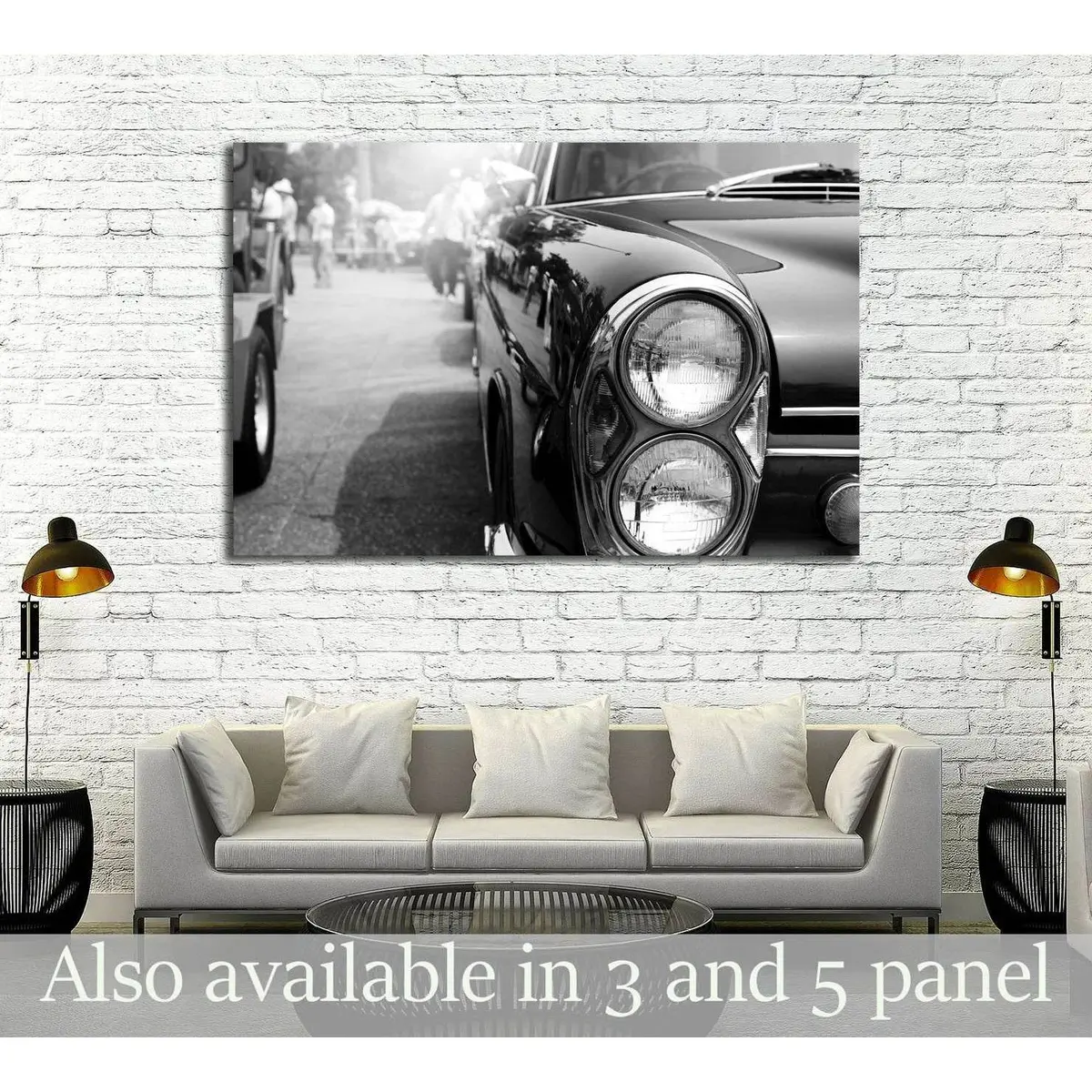 Retro Of Classic Car ,Vintage Black And White Style №3281 Ready To Hang Canvas Print 1