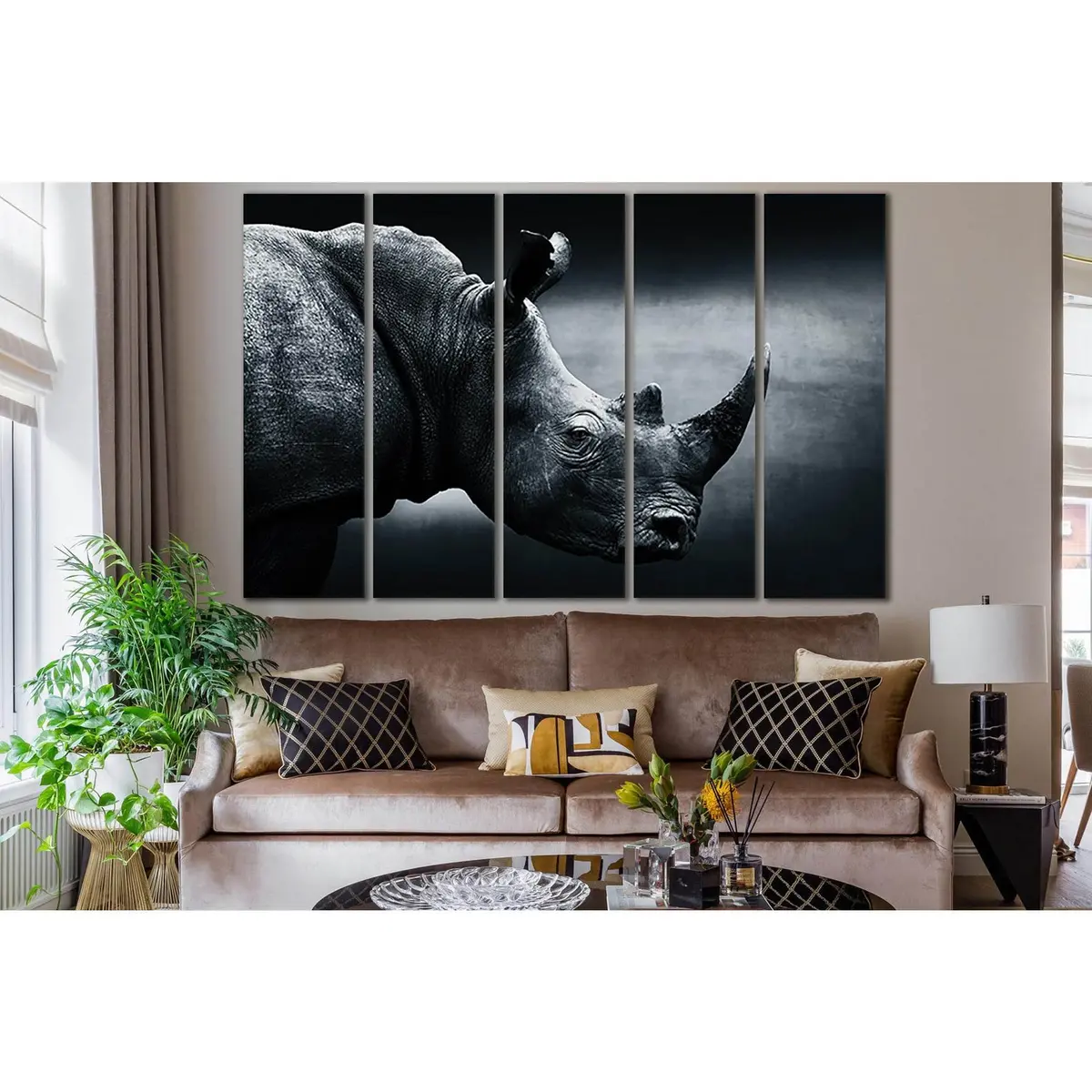 Black & White Rhinoceros Canvas Art №SL885 – Pre-Stretched, Ready-to-Hang Wall Decor - Image 3