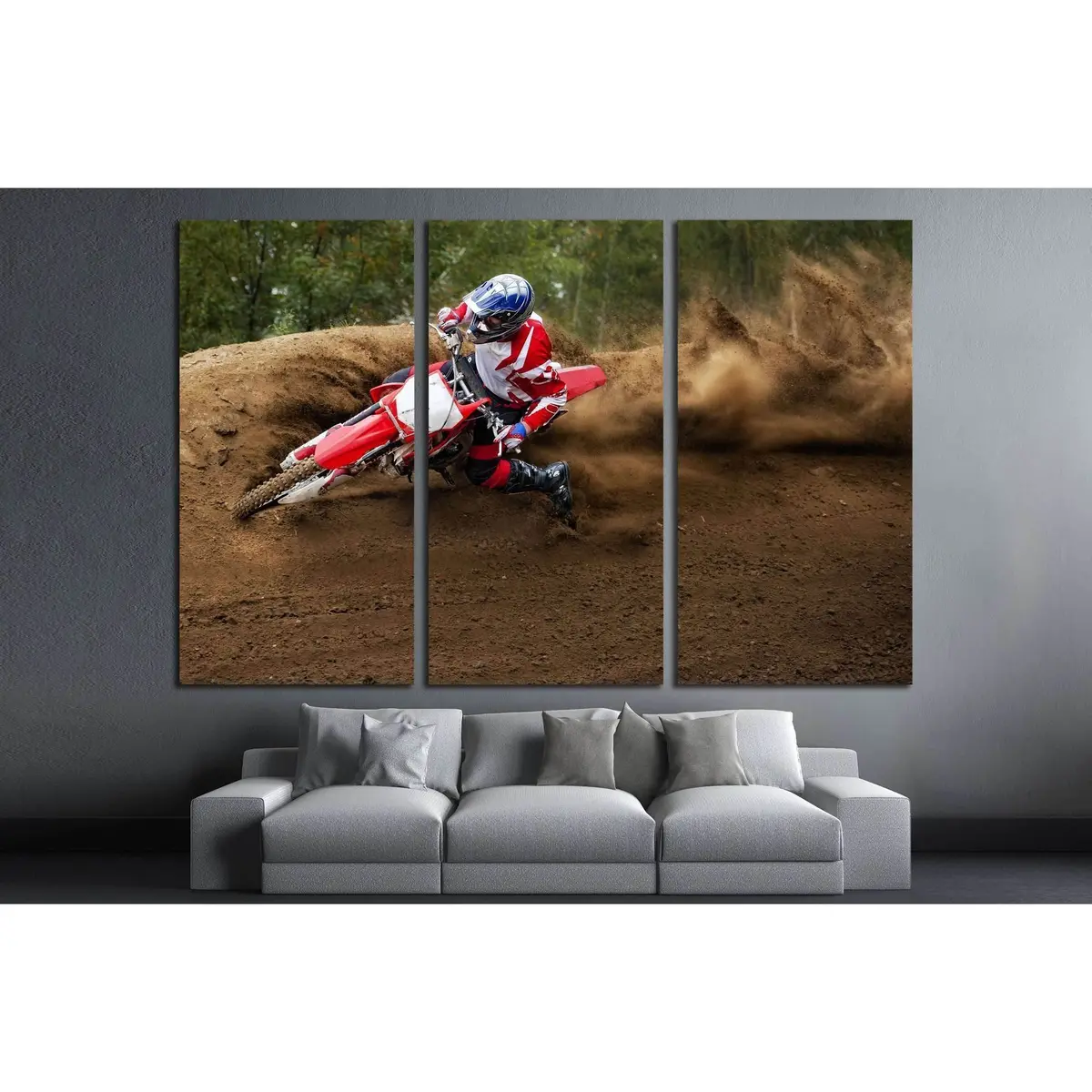 Rider Driving In The Motocross Race №2483 Ready To Hang Canvas Print 5