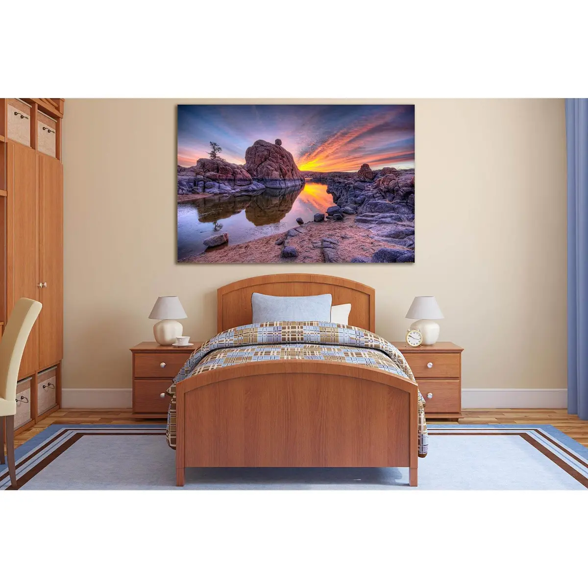 River Among Rocks Sunset №Sl257 Ready To Hang Canvas Print 1