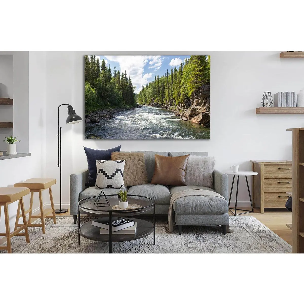River And Coniferous Trees №Sl506 Ready To Hang Canvas Print 2