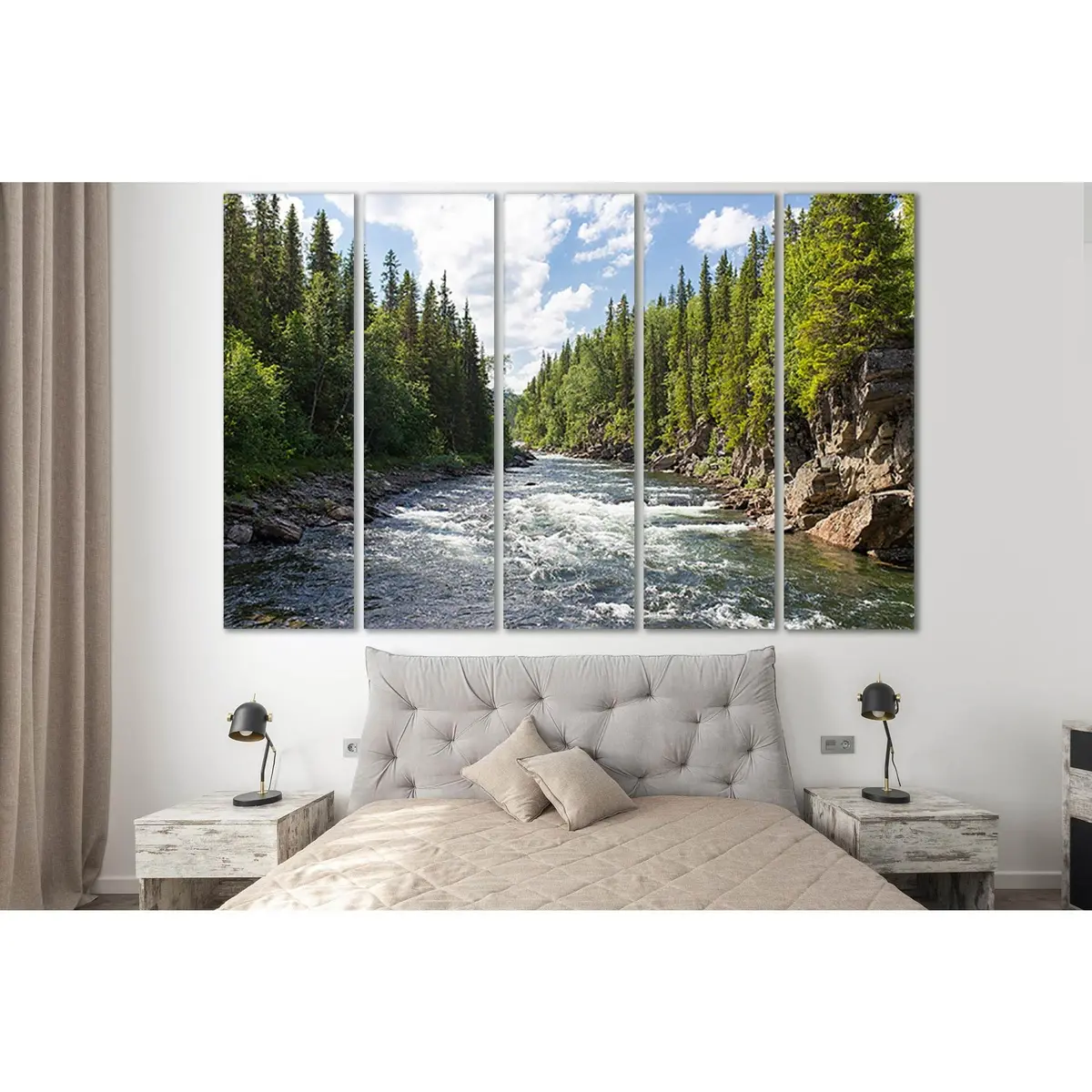Scenic River Landscape Featuring Pine Trees – SL506 Ready-to-Hang Canvas Wall Art