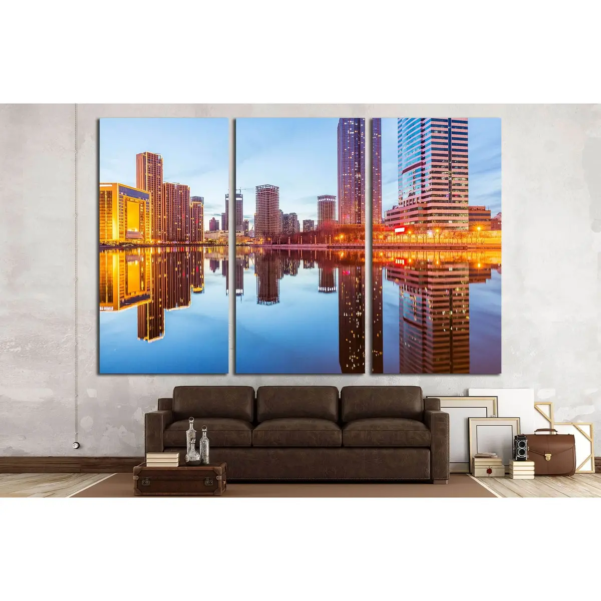 River And Modern Buildings Against Sky In Tianjin,China. №2726 Ready To Hang Canvas Print 5