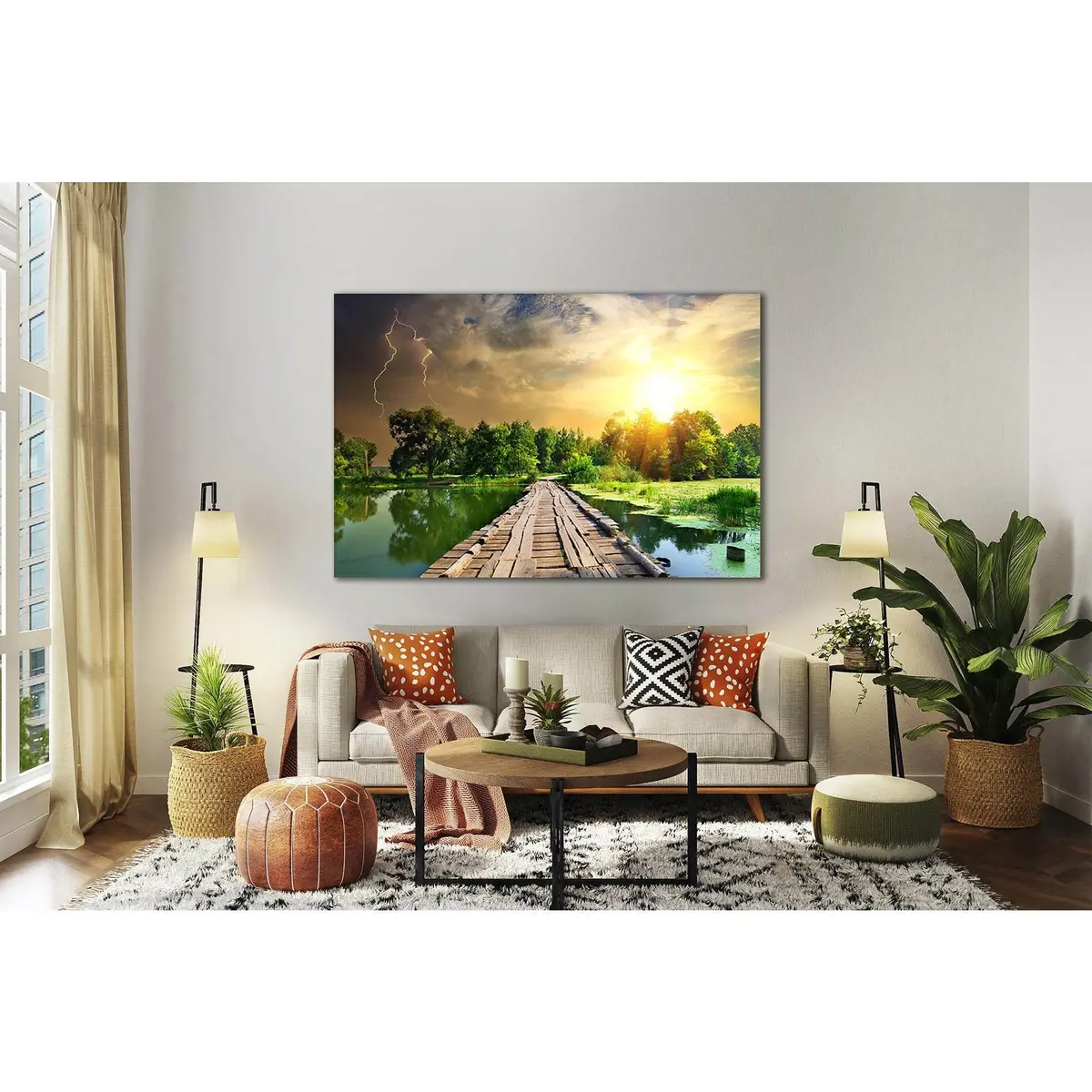 River Bridge At Dawn №Sl235 Ready To Hang Canvas Print 1