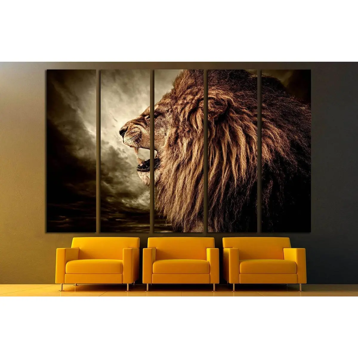 Majestic Roaring Lion Amidst Stormy Sky Canvas Wall Art №1844 - Image 2