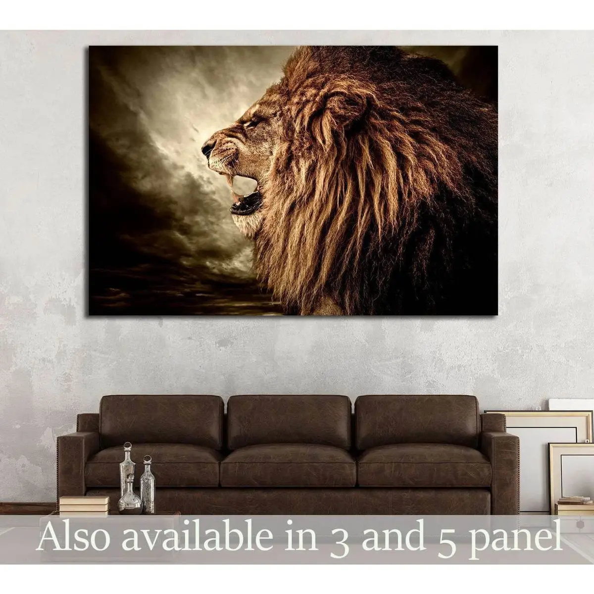 Roaring Lion Against Stormy Sky №1844 Ready To Hang Canvas Print 1