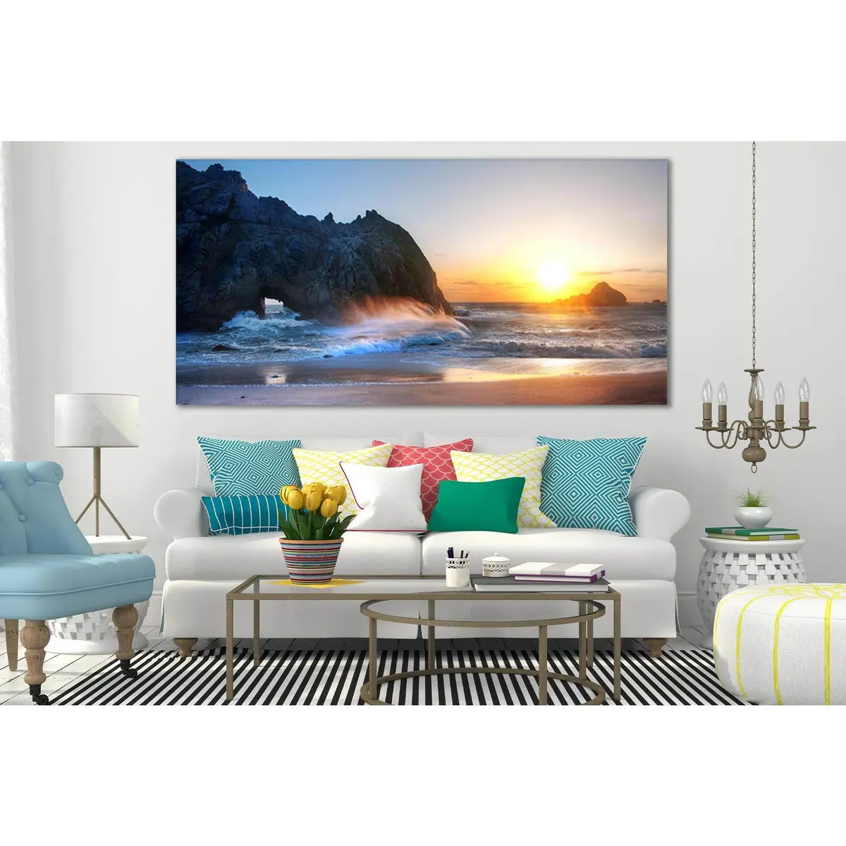 Rocks Waves Beach Sunset №Sl255 Ready To Hang Canvas Print 1