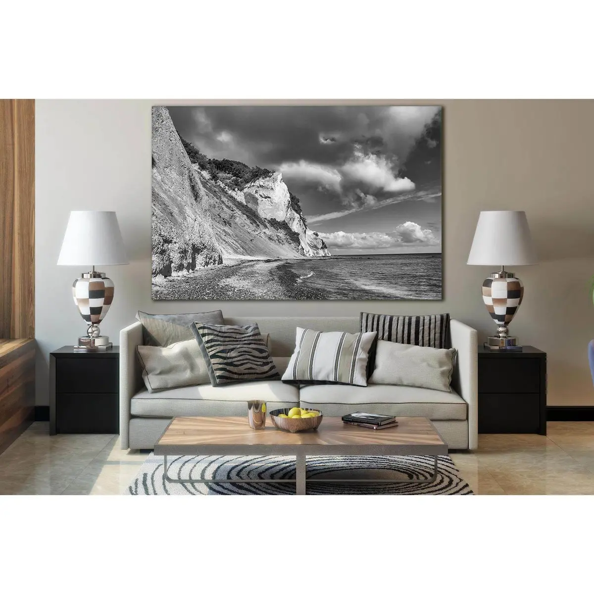 Rocky Coast Of The Sea Black End White №Sl870 Ready To Hang Canvas Print 2