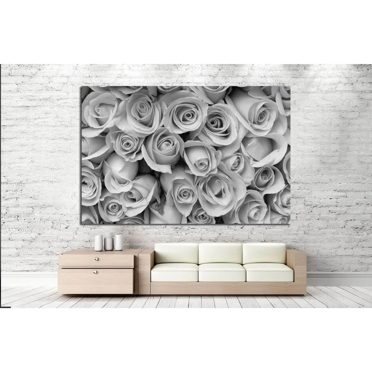 Rose Flower Bouquet, Black And White №1344 Ready To Hang Canvas Print 2