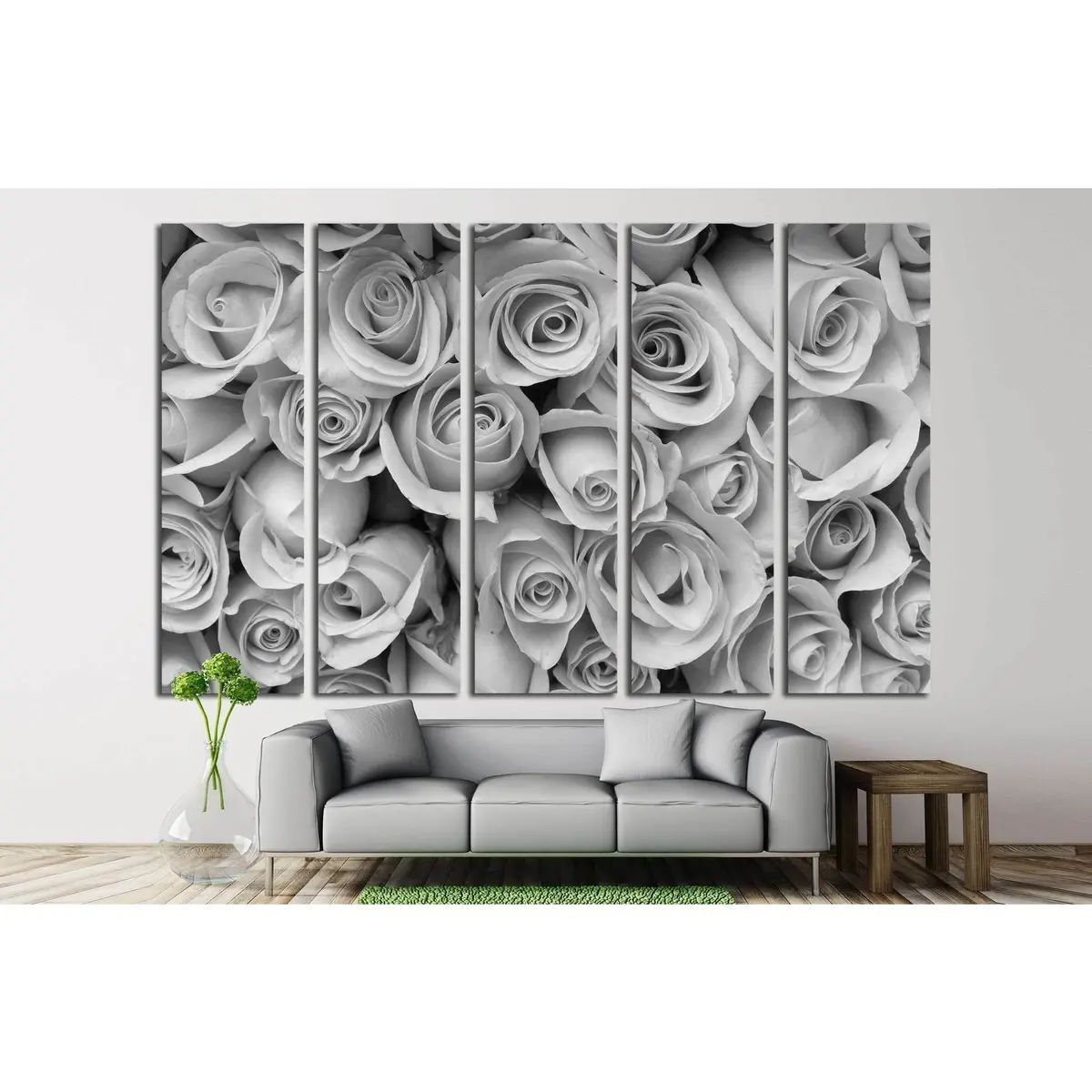 Black & White Rose Bouquet Canvas Wall Art – Ready-to-Hang Print #1344 - Image 3
