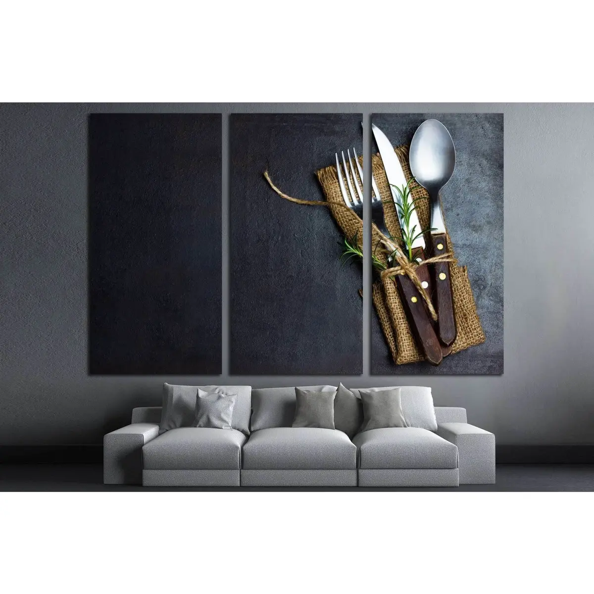 Rustic Vintage Set Of Cutlery Knife, Spoon, Fork №1921 Ready To Hang Canvas Print 5