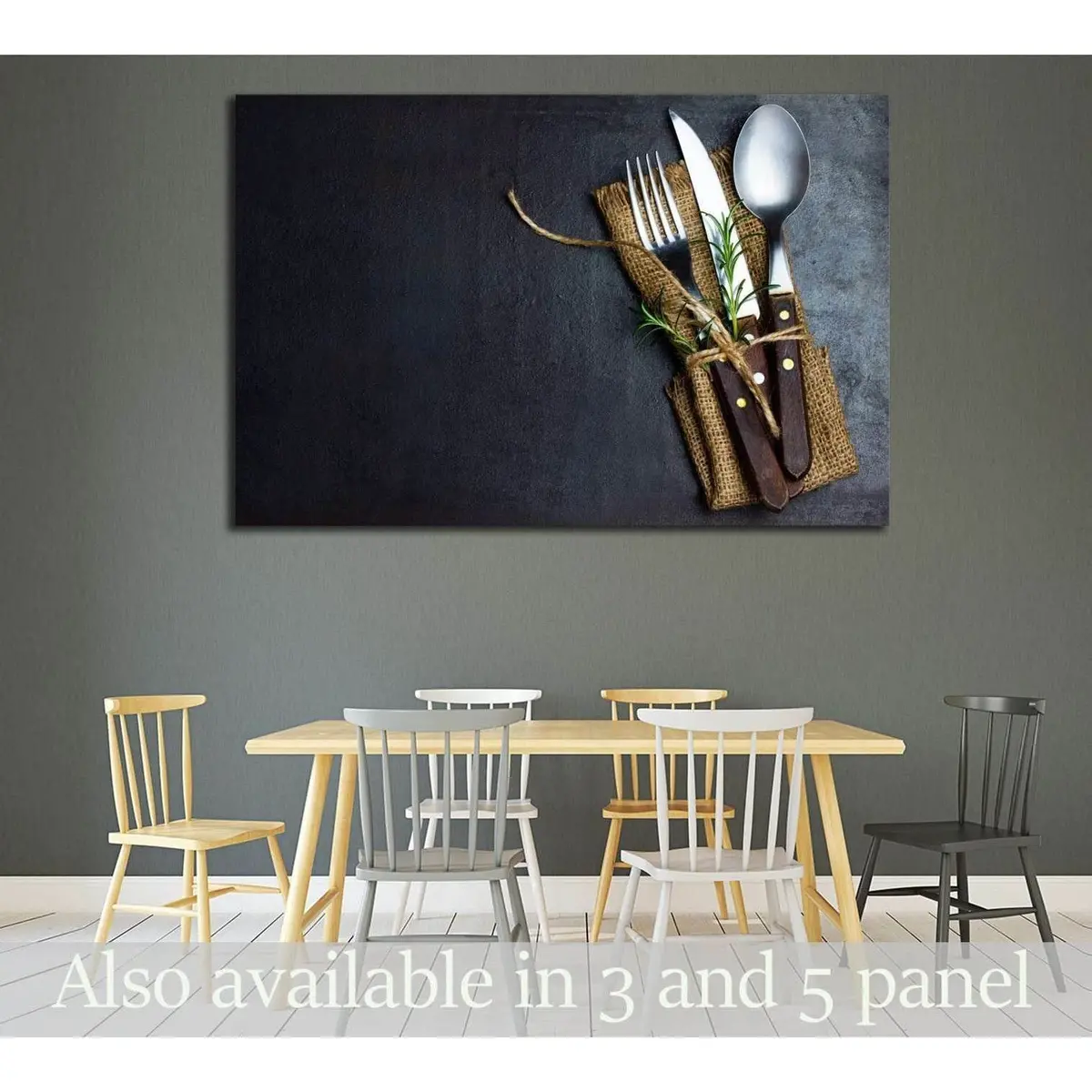 Rustic Vintage Set Of Cutlery Knife, Spoon, Fork №1921 Ready To Hang Canvas Print 1