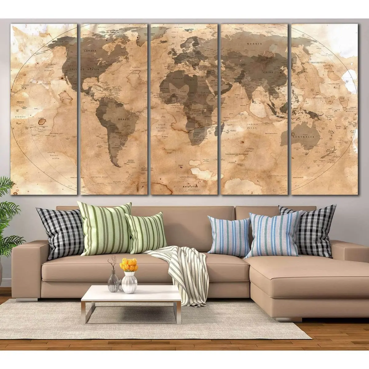 Vintage-Style World Map Canvas Art Print №800