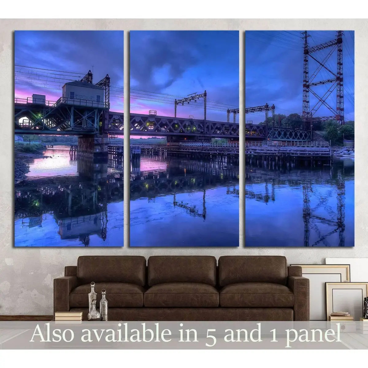 Rusty Train Bridge Going Over The Harbor Under A Pink Sunset №2062 Ready To Hang Canvas Print 5