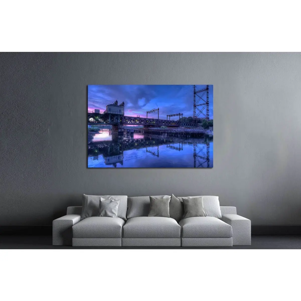 Rusty Train Bridge Going Over The Harbor Under A Pink Sunset №2062 Ready To Hang Canvas Print 3