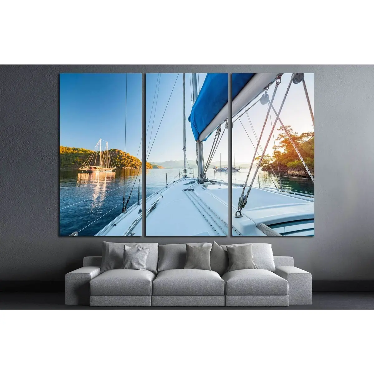 Sailing Boats Anchored In Calm Bay. Aegean Sea, Turkey №1412 Ready To Hang Canvas Print 5