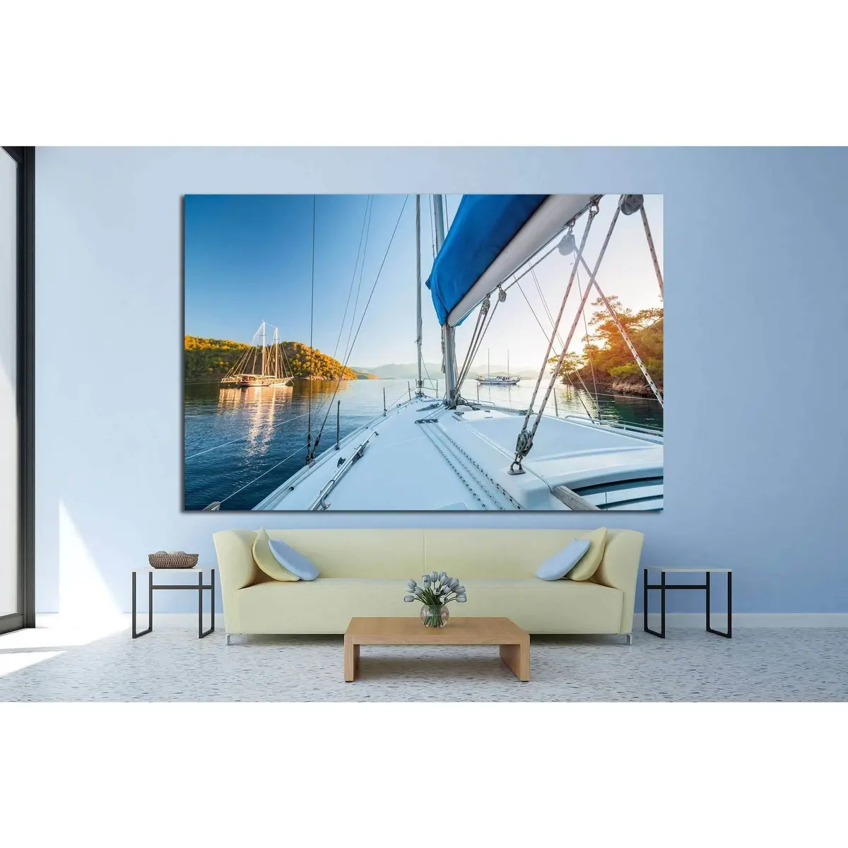 Sailing Boats Anchored In Calm Bay. Aegean Sea, Turkey №1412 Ready To Hang Canvas Print 3