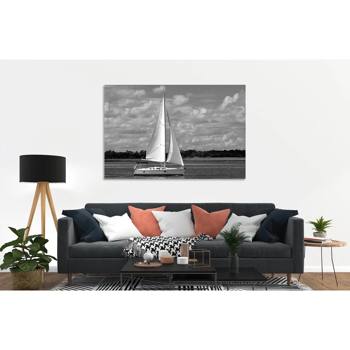 Sailing Yacht On The River №D2842 Ready To Hang Canvas Print 1