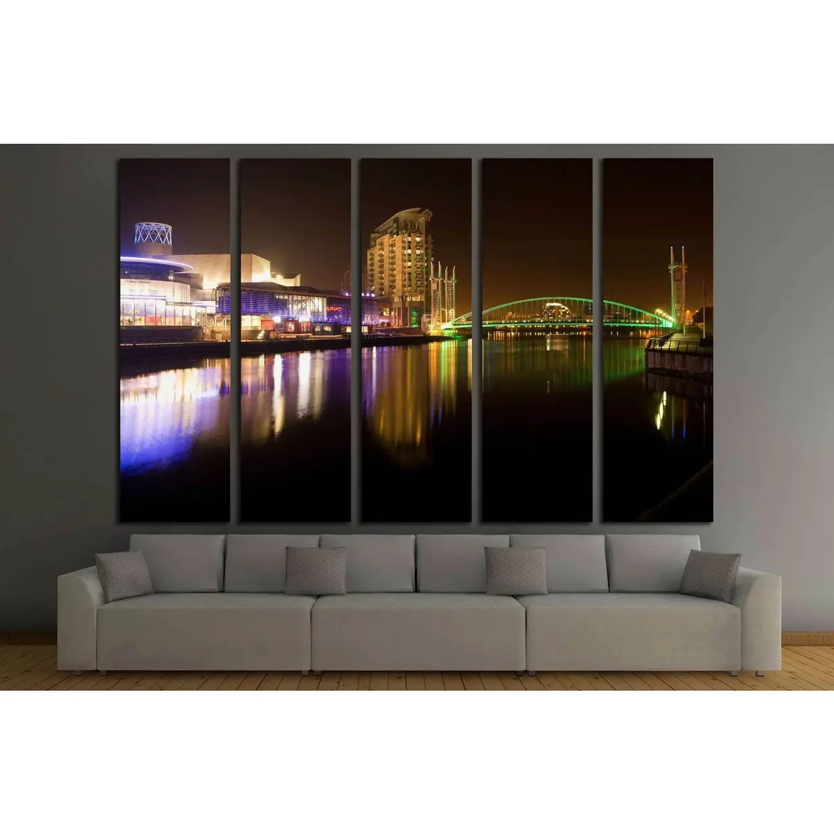 Ready-to-Hang Canvas Print: Atmospheric Night View of Salford Quays, MediaCity UK, and the Illuminated Millennium Lift Bridge, Manchester - Image 3