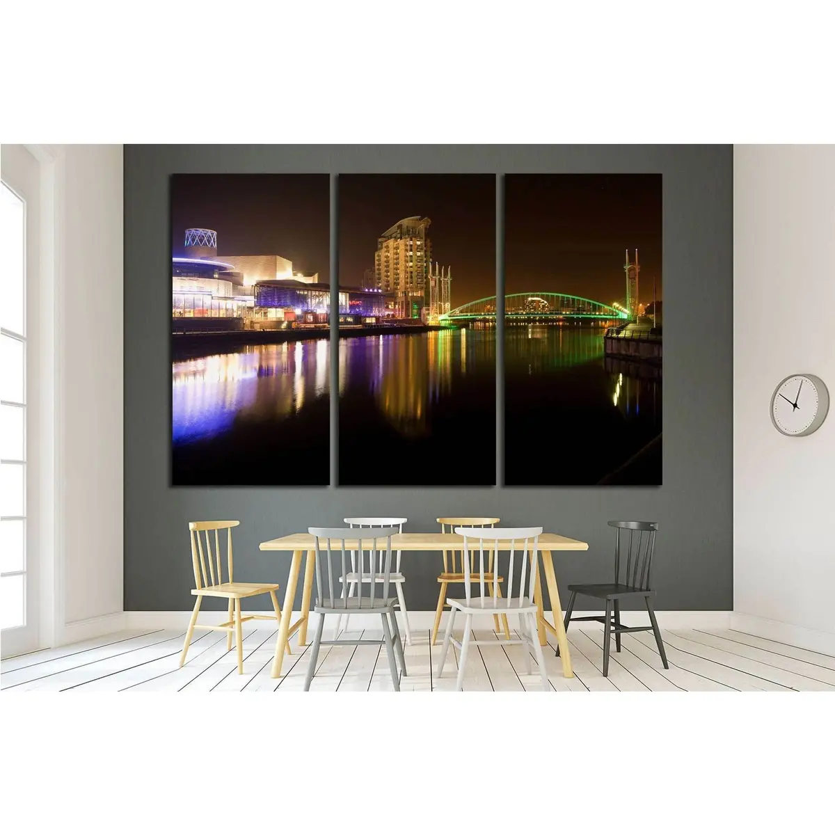 Salford Quays And Mediacity At Night, Millennium Lift Bridge, Manchester City, United Kingdom №2094 Ready To Hang Canvas Print 5