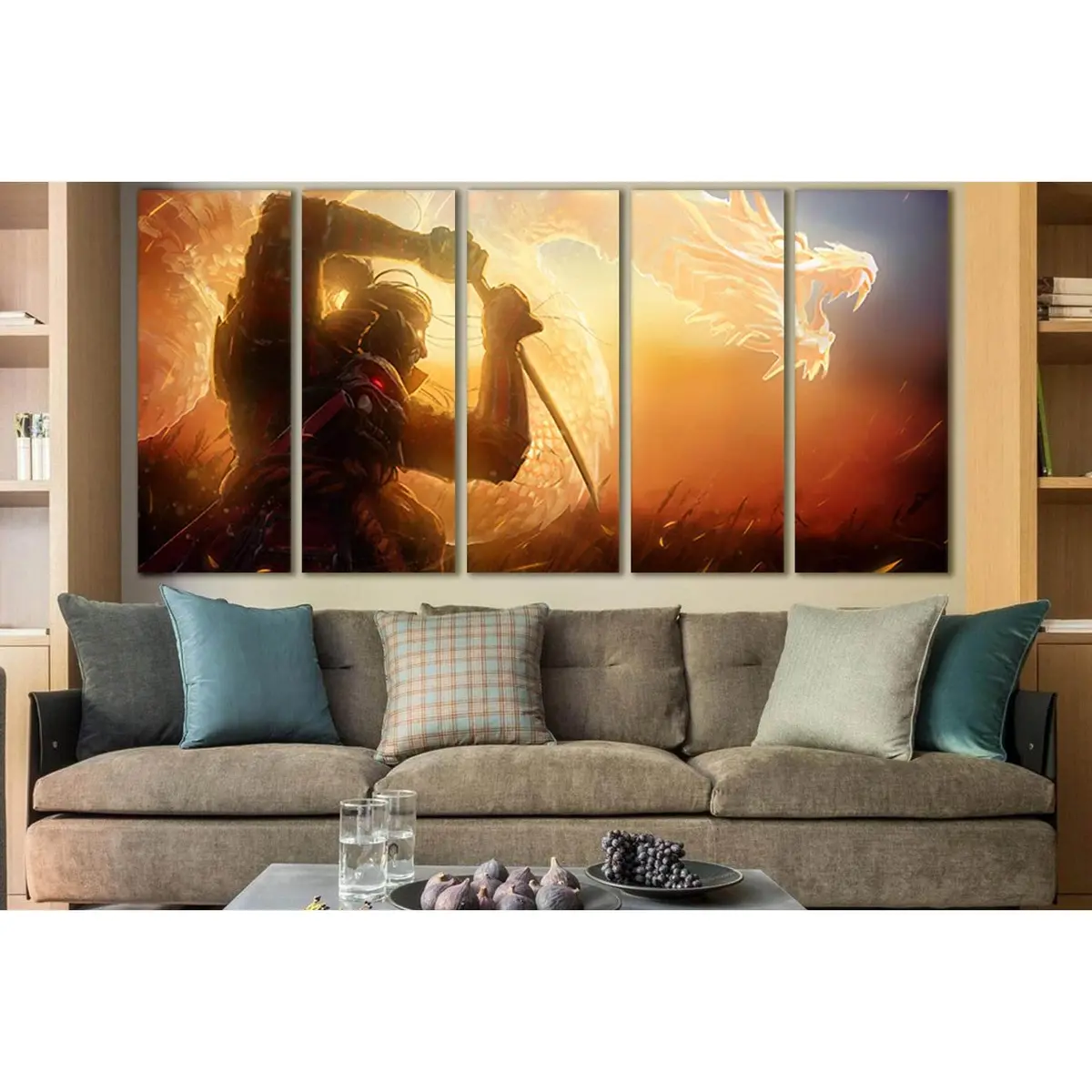 Samurai Warrior and Mystical Gold Dragon Canvas Wall Art – Ready-to-Hang Print SL1235 - Image 3