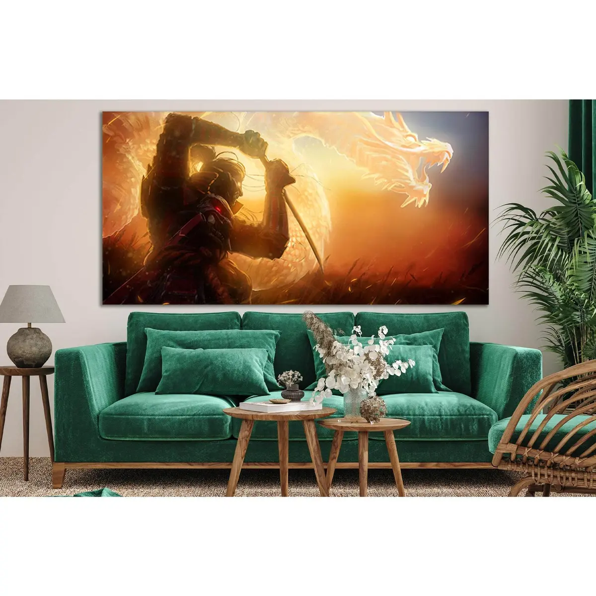 Samurai And Golden Dragon №Sl1235 Ready To Hang Canvas Print 1