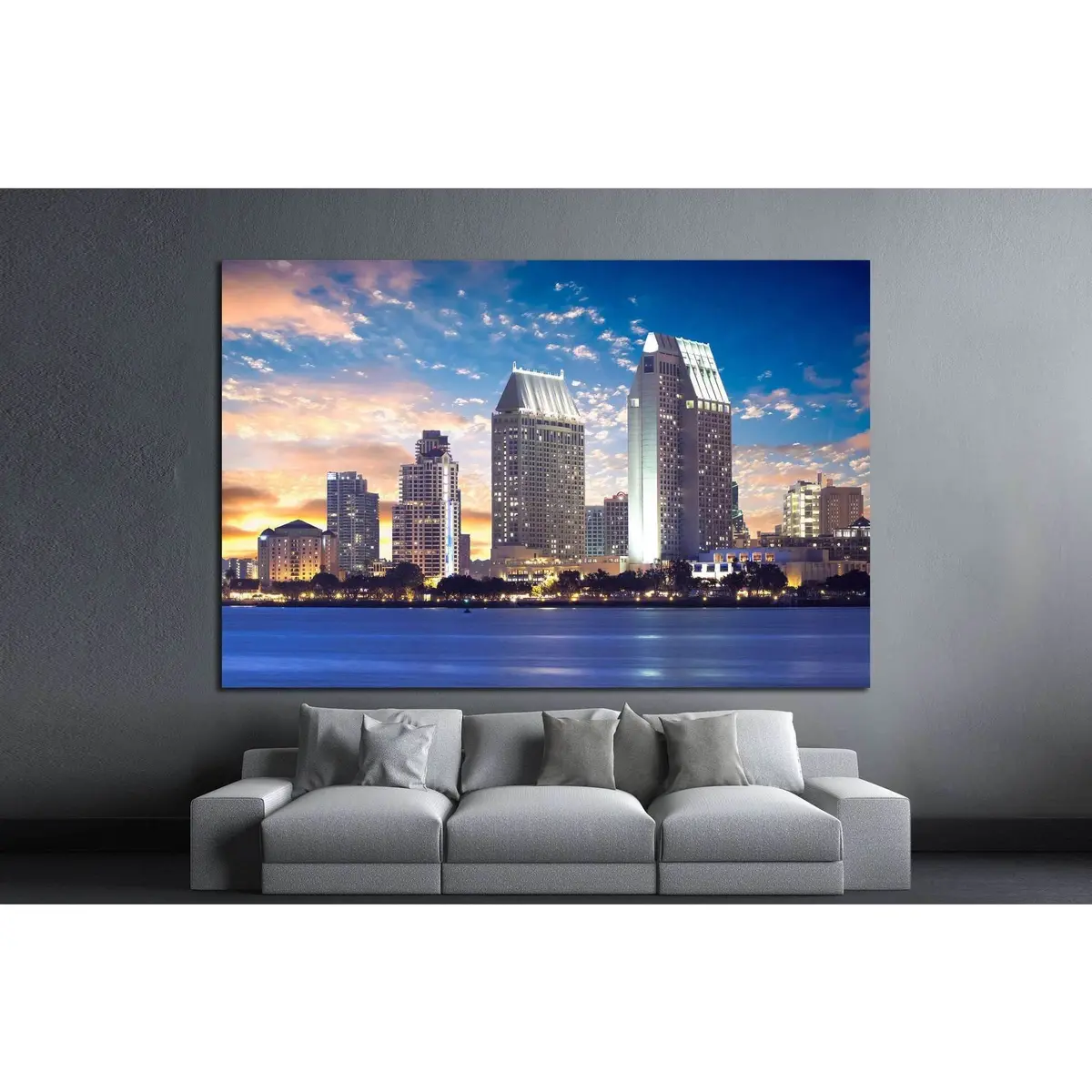 San Diego Cityscape Sunset, California Usa №1211 Ready To Hang Canvas Print 2