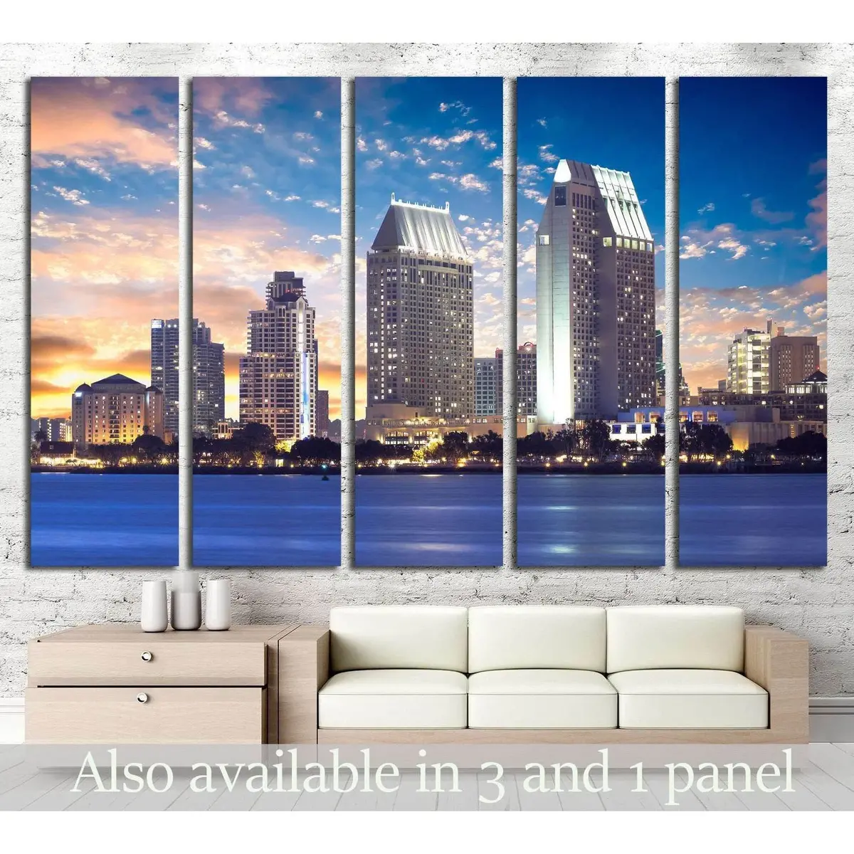 San Diego Cityscape Sunset, California Usa №1211 Ready To Hang Canvas Print 1