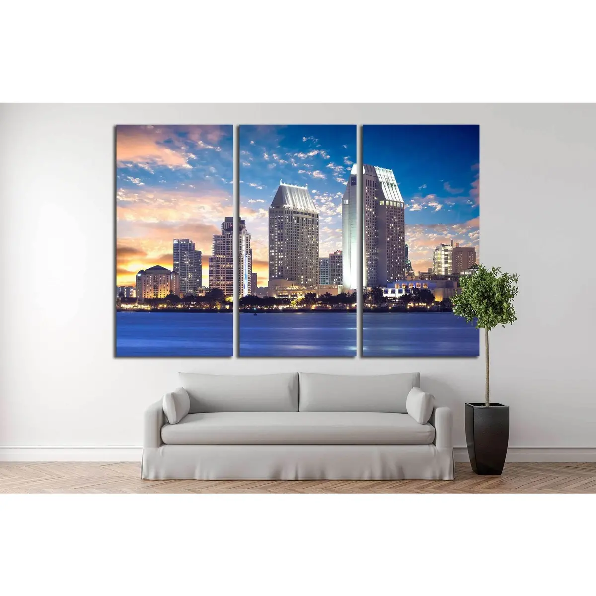San Diego Cityscape Sunset, California Usa №1211 Ready To Hang Canvas Print 3