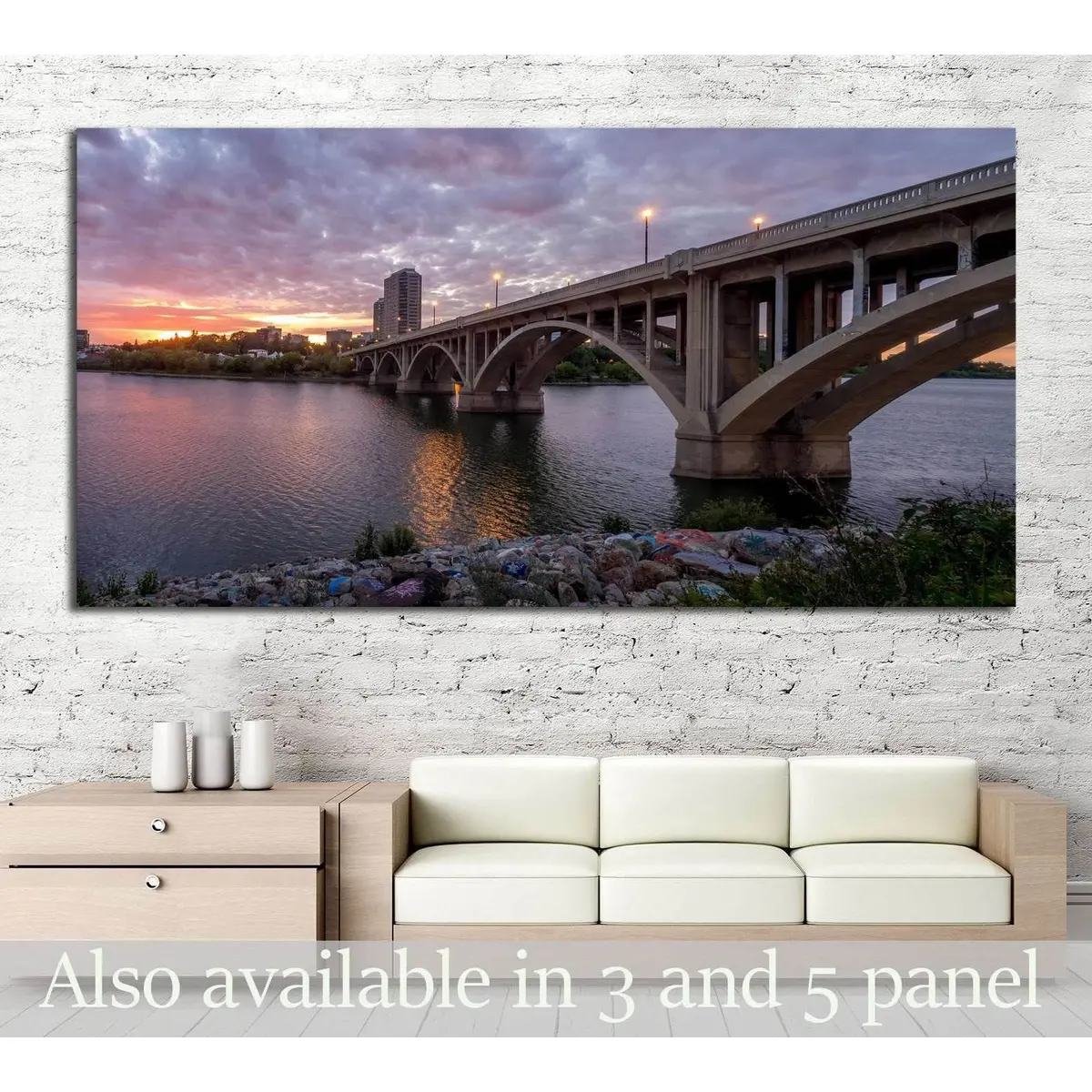 Saskatoon Skyline At Night Along The Saskatchewan River №2211 Ready To Hang Canvas Print 1
