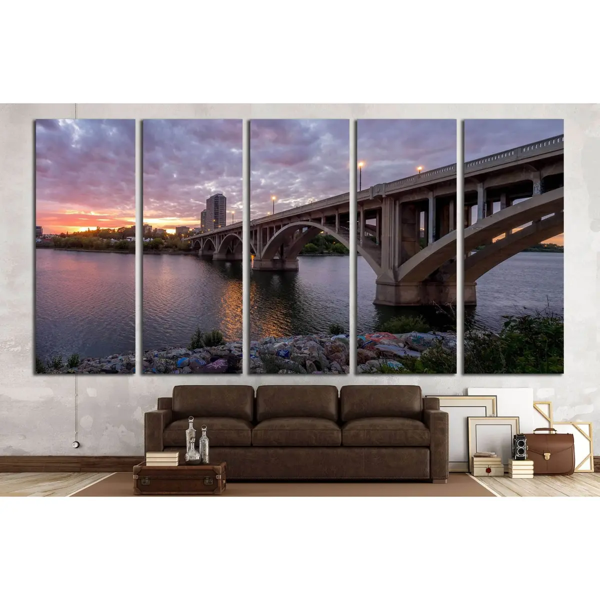 Saskatoon Night Skyline Canvas Art – Saskatchewan River View, Ready-to-Hang Print #2211 - Image 3