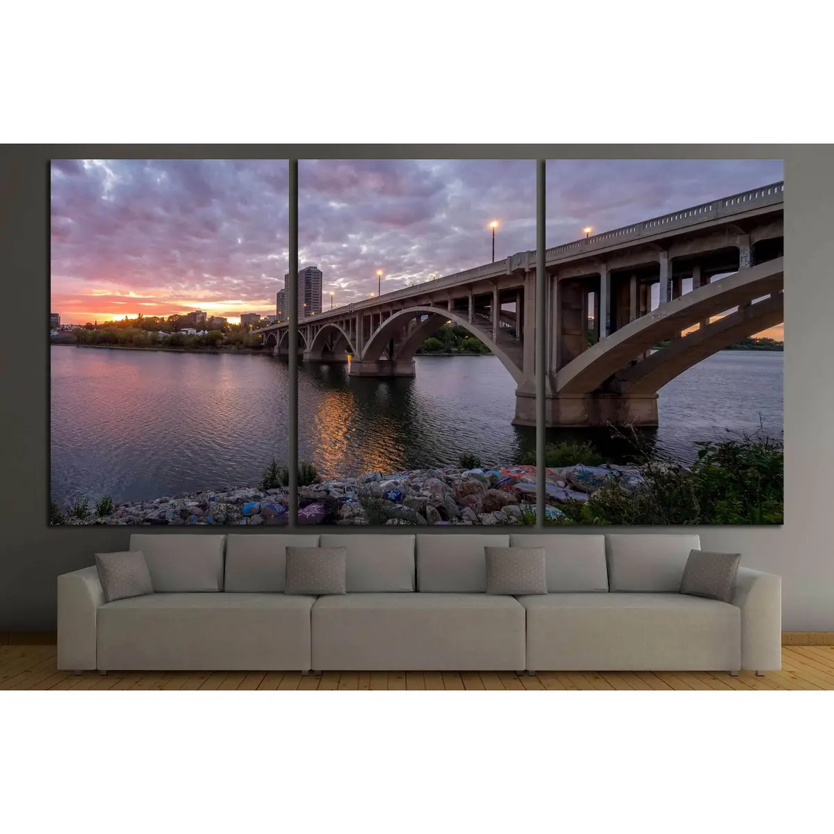 Saskatoon Skyline At Night Along The Saskatchewan River №2211 Ready To Hang Canvas Print 5