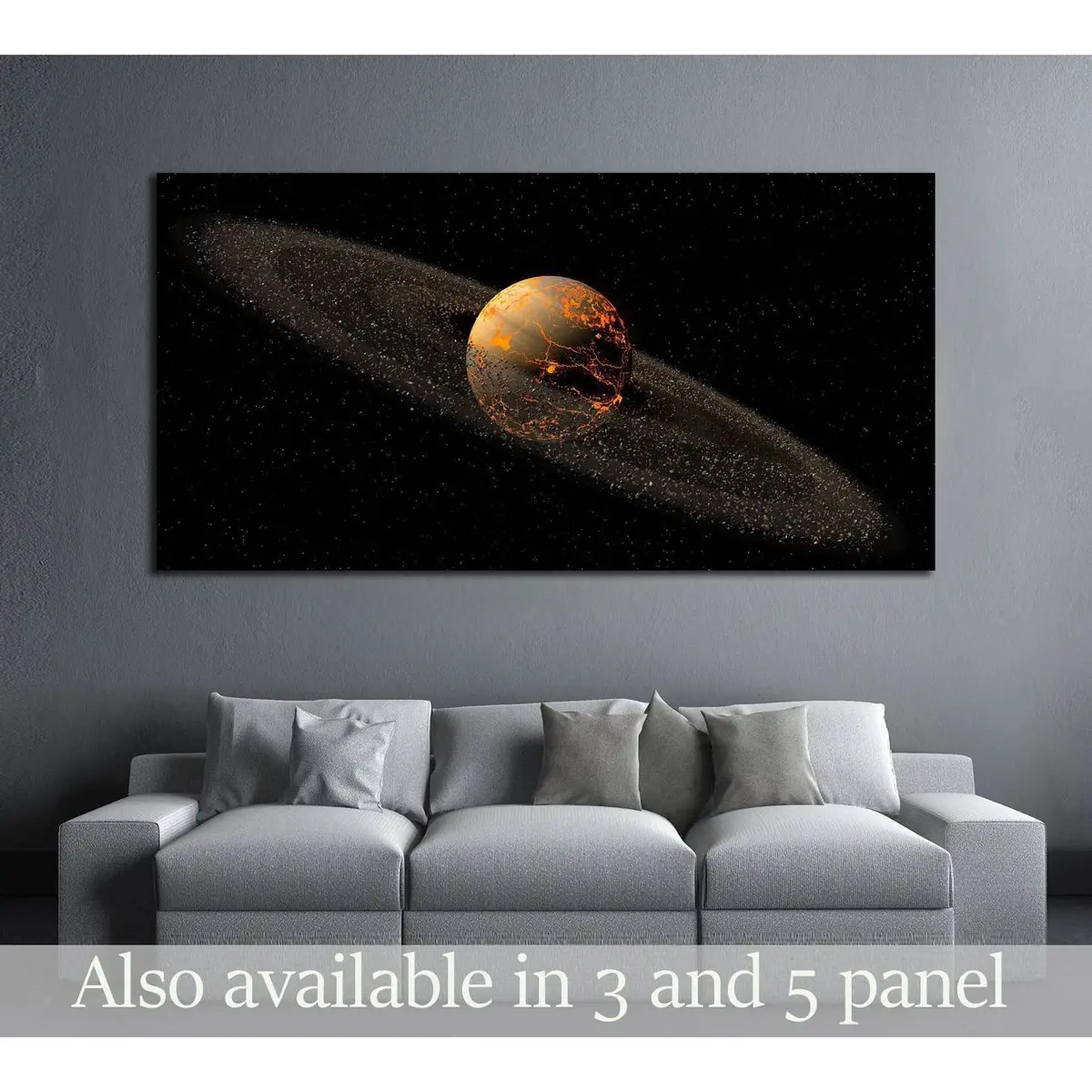 Saturn Like Planet With Asteroid Rings And Hot Lava Cracks For A Space Illustration №2459 Ready To Hang Canvas Print 1