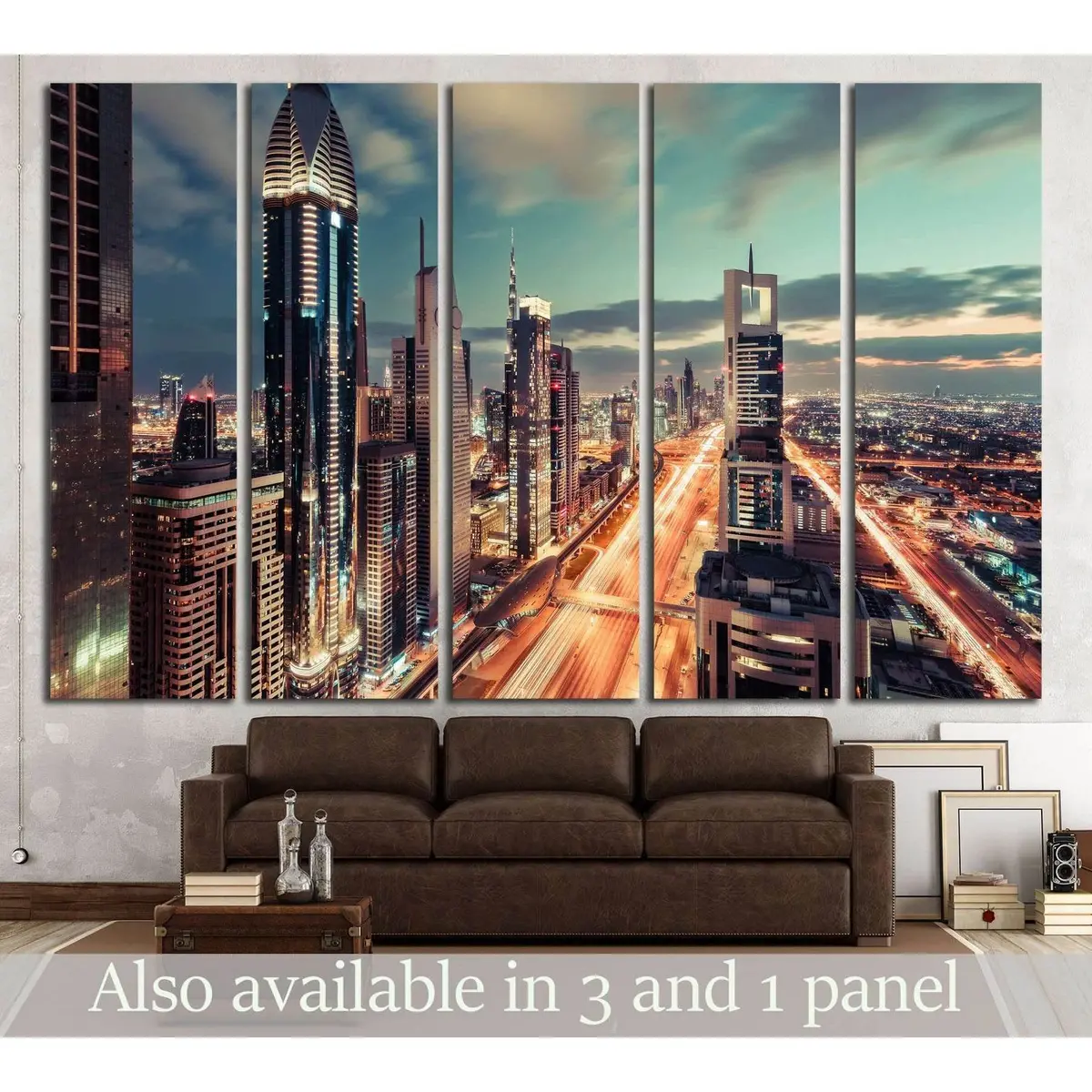 Dubai Downtown Evening Skyline Canvas Art Print #3004