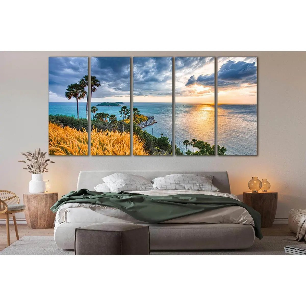 Sea Dawn on the Hill Canvas Wall Art – Ready-to-Hang Modern Coastal Print SL138