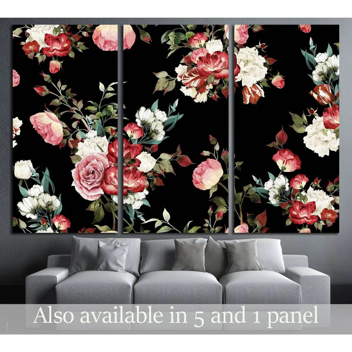 Seamless Floral Pattern With Roses, Watercolor №3274 Ready To Hang Canvas Print 5