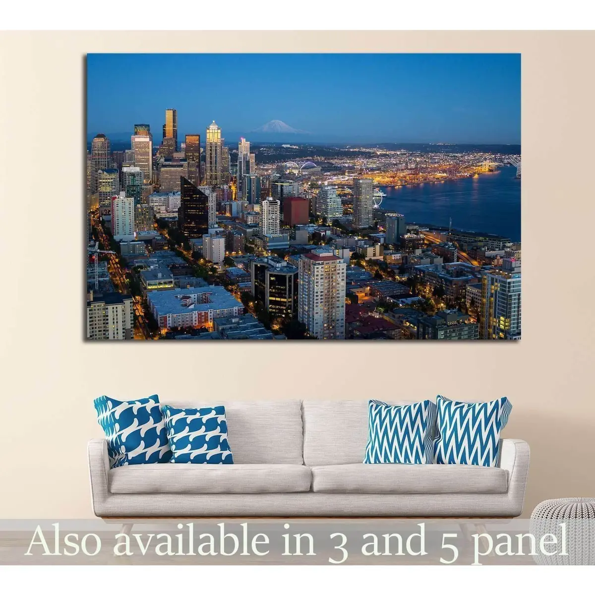 Seattle Downtown In Night Lights №1359 Ready To Hang Canvas Print 1