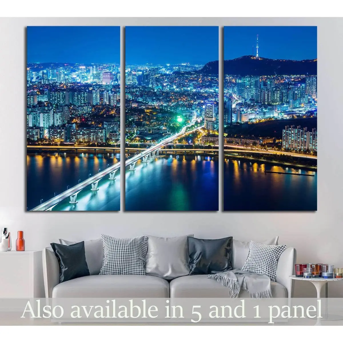 Seoul City At Night №579 Ready To Hang Canvas Print 1