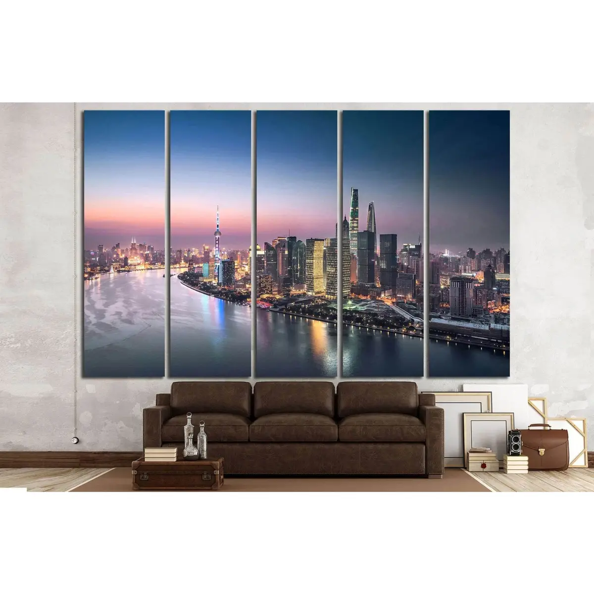 Shanghai Night Skyline Canvas Art Print #1251 - Image 3