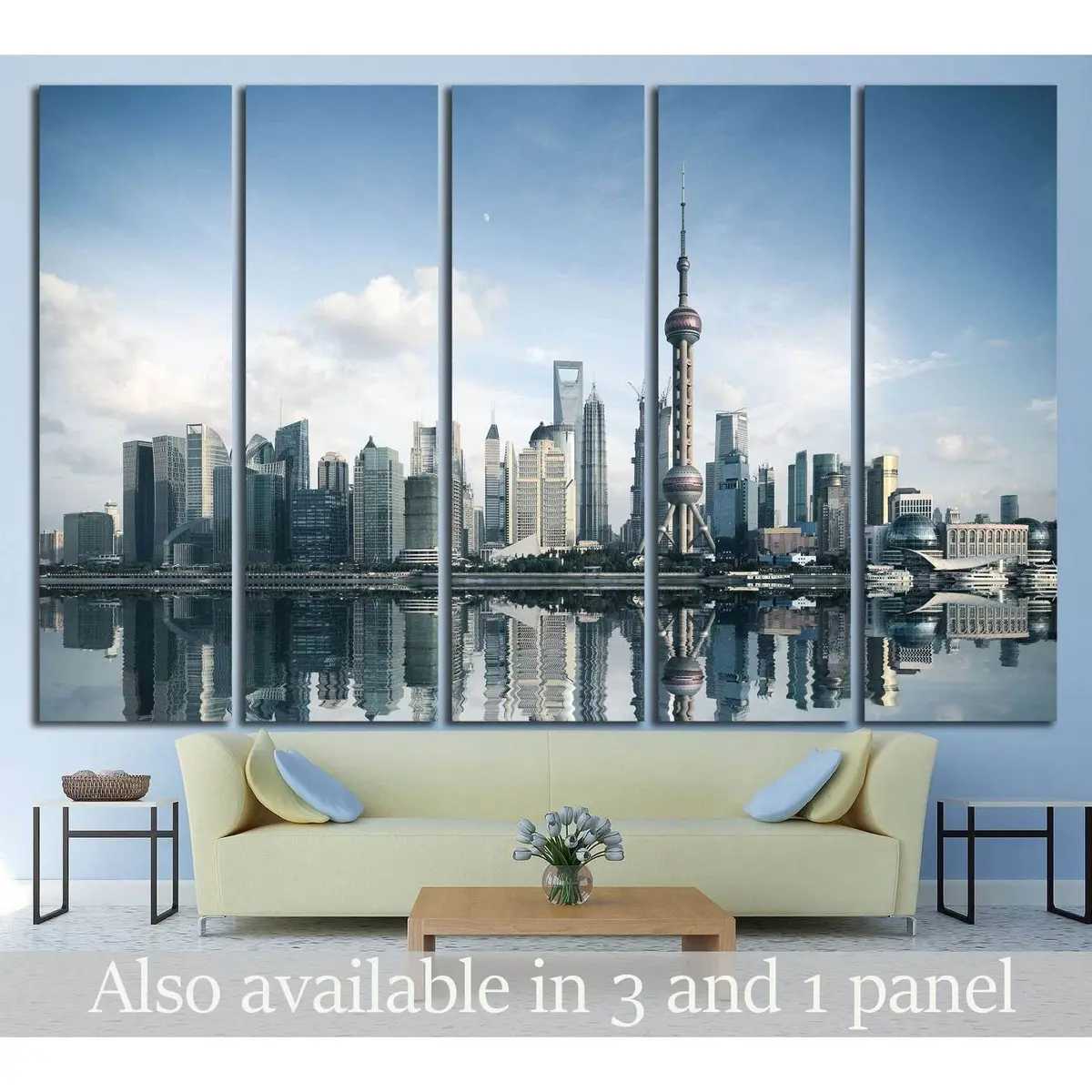 Shanghai Skyline Reflection Canvas Art Print – Ready-to-Hang Wall Decor, China #1428