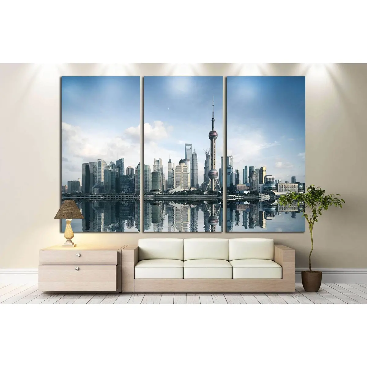 Shanghai Skyline With Reflection, China №1428 Ready To Hang Canvas Print 5
